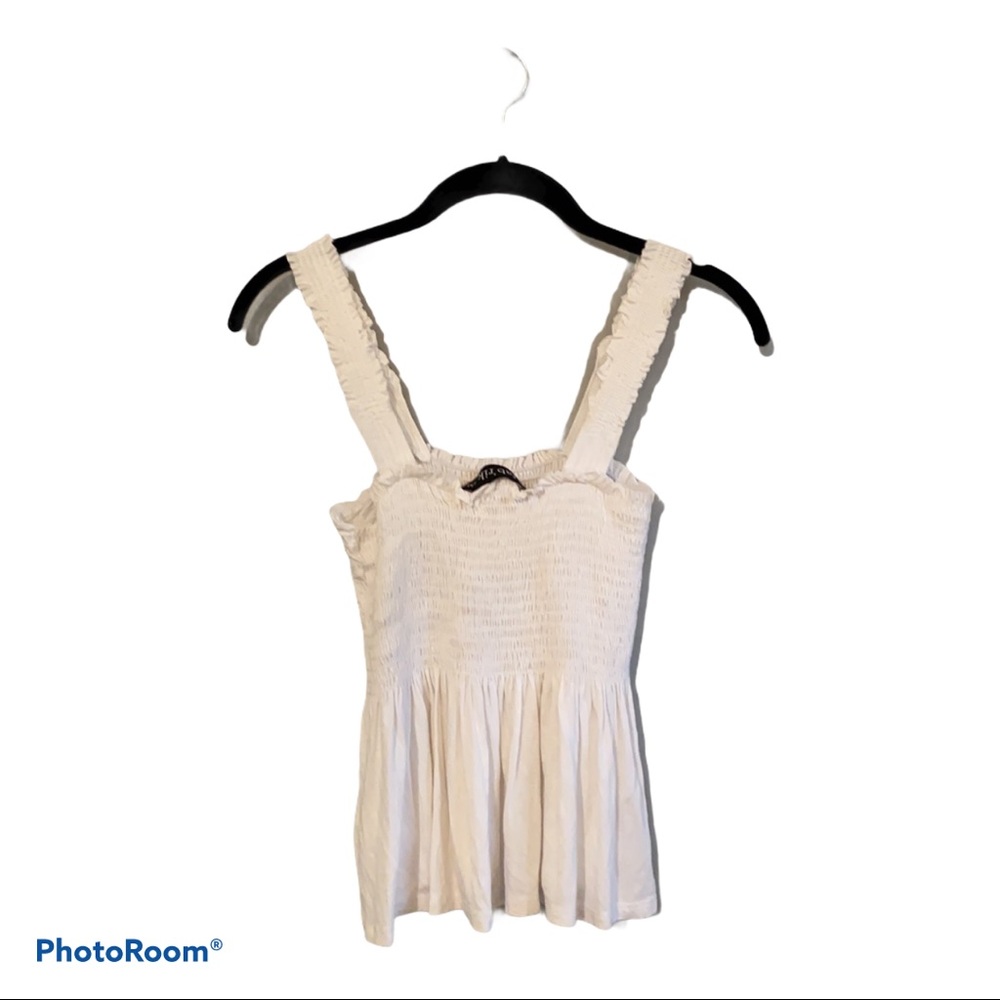 Fab Rik White Stretch Flowy Crop Ruched Tank - Picture 2 of 11